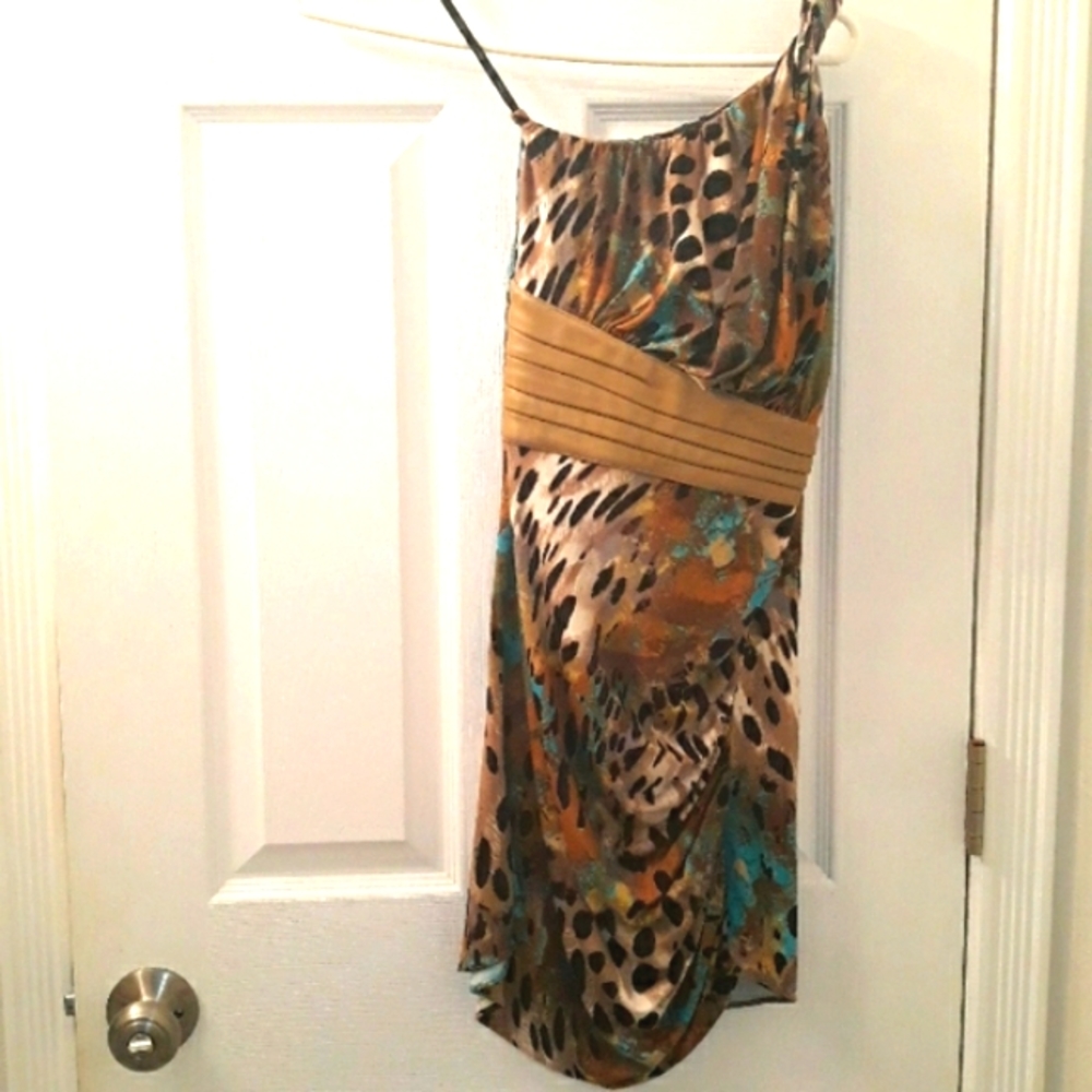 Sky Skittles Camel Asymmetrical Dress Size S NWT